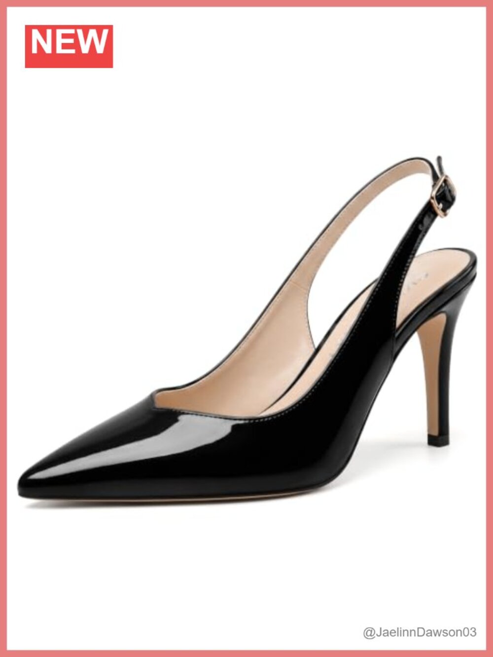 Slingback Pumps Pointed Toe Stiletto Heels Patent Adjustable Buckle 3.54"